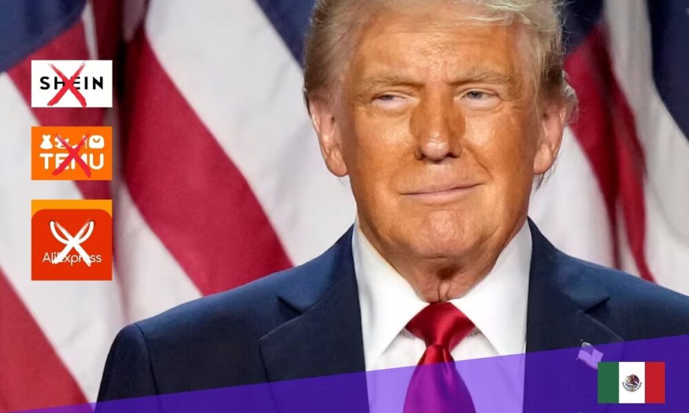 Logotipos de Shein, Temu, AliExpress y Alibaba con advertencia de seguridad