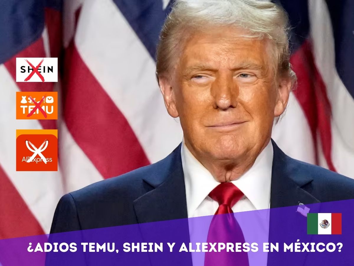 Logotipos de Shein, Temu, AliExpress y Alibaba con advertencia de seguridad